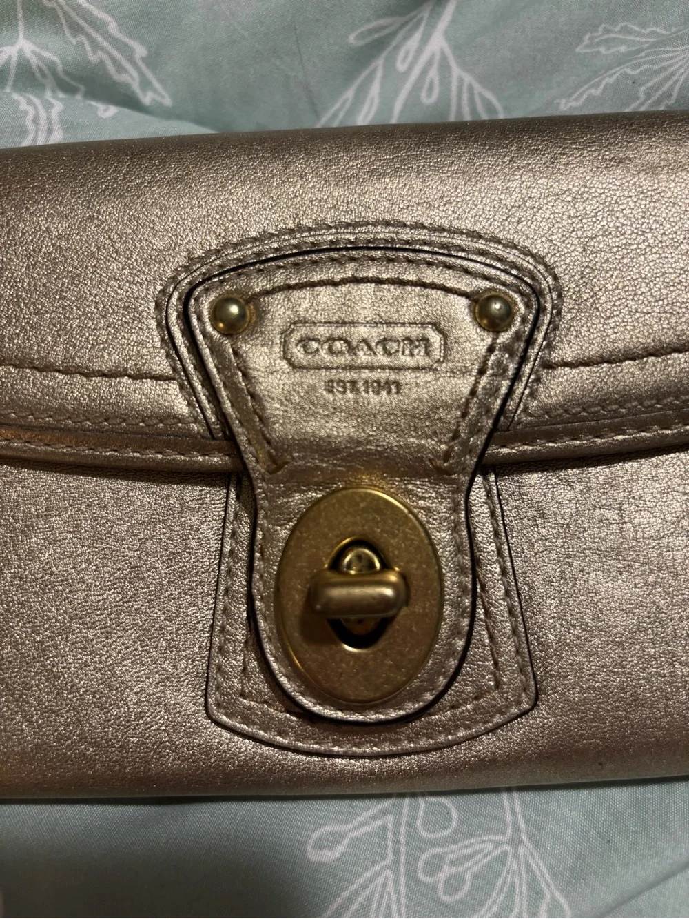 COACH Metallic Gold Leather Turnlock Wallet